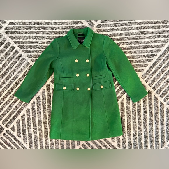 TALBOTS 8 Petite Kelly Green Italian Wool Blend Albury Double Breasted Over Coat - Picture 4 of 9